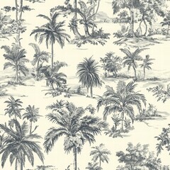 Tropical Forest Pattern with Lush Greenery and Palm Trees Design