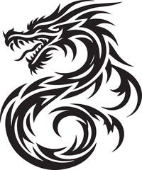 Tribal Dragon Tattoo Vector Illustration – Black Stylized Mythical Beast Design

