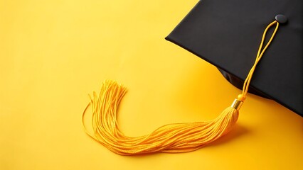 Graduation cap and tassel on yellow background education concept