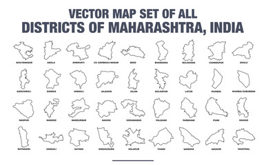 Vector Map Set of All Districts of Maharashtra, India – Clean Line Art Illustration