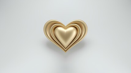 3D visualization of a three-dimensional golden heart consisting of several nested hearts on a light background with space for text.