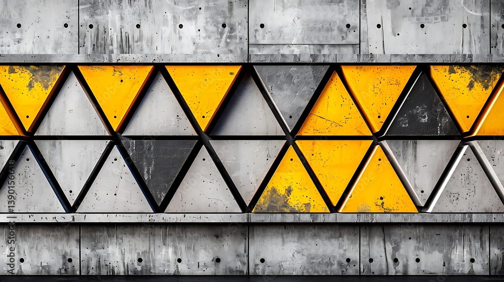 Poster abstract geometric wall design with yellow and gray triangular patterns