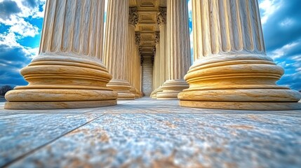 Majestic columns of a historical building, showcasing intricate details and grandeur