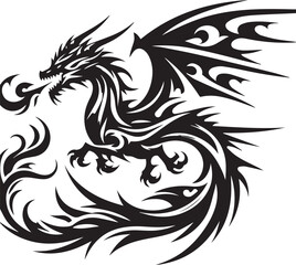 Fototapeta premium Tribal Dragon Tattoo Vector Illustration – Black Stylized Mythical Beast Design