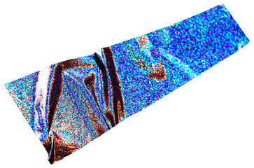 Colorful holographic fabric texture with intense rainbow reflections and metallic sheen. Wavy folds...