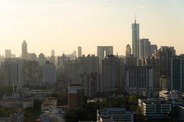 Obraz premium CITIC Tower, Tianhe District, Guangzhou, China, city skyline at dusk