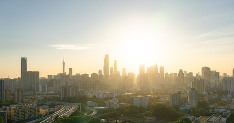 Fototapeta premium Guangzhou, China Zhujiang New Town CBD city skyline at dusk
