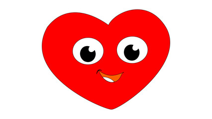 Fototapeta premium red heart cartoon, heart with smile and eyes on white background