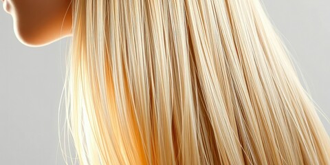 Fototapeta premium Lustrous, long, straight blonde hair cascading down, healthy shine, smooth, detail