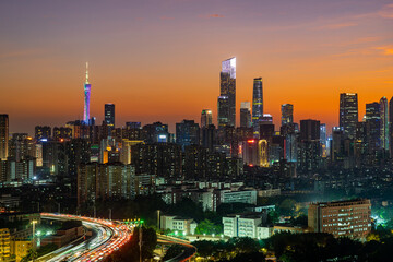 Night view of the city skyline of Zhujiang New Town CBD, Guangzhou, China