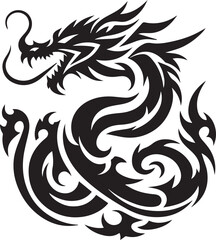 Tribal Dragon Tattoo Vector Illustration – Black Stylized Mythical Beast Design

