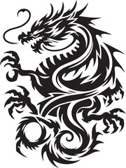 Tribal Dragon Tattoo Vector Illustration – Black Stylized Mythical Beast Design

