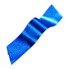 Shiny blue glitter vinyl tape with folds on transparent background. Isolated abstract strip for...