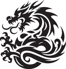 Tribal Dragon Tattoo Vector Illustration – Black Stylized Mythical Beast Design

