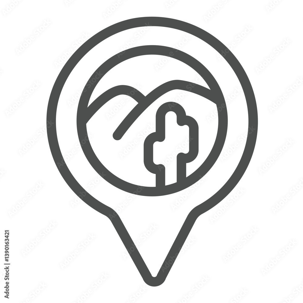Poster desert location pointer line icon, navigation concept. vector graphics. location pinpoint with sand 