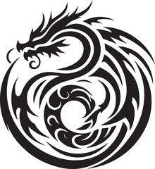 Tribal Dragon Tattoo Vector Illustration – Black Stylized Mythical Beast Design

