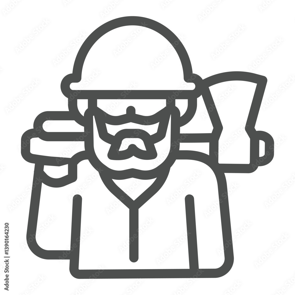 Aufkleber logger with beard face and axe line icon, forestry concept. vector graphics. worker man, avatar sign