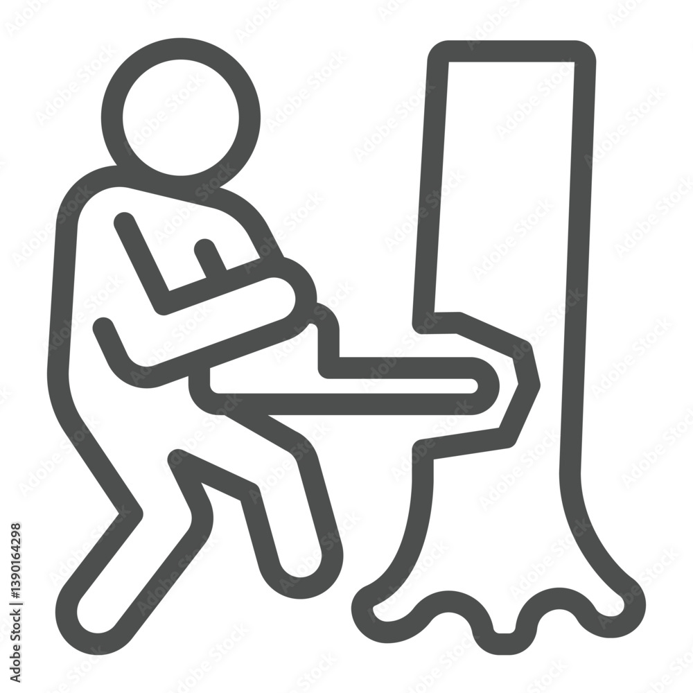 Aufkleber worker with handheld chainsaw and tree line icon, forestry concept. vector graphics. logger man sign