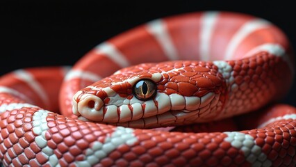 Obraz premium Close-up of Red and White Snake Coiled with Detailed Eye and Scales