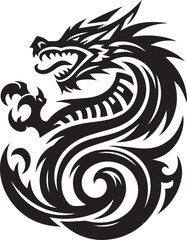 Tribal Dragon Tattoo Vector Illustration – Black Stylized Mythical Beast Design


