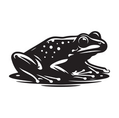 Frog silhouette jumping, climbing a plan, line art vector.