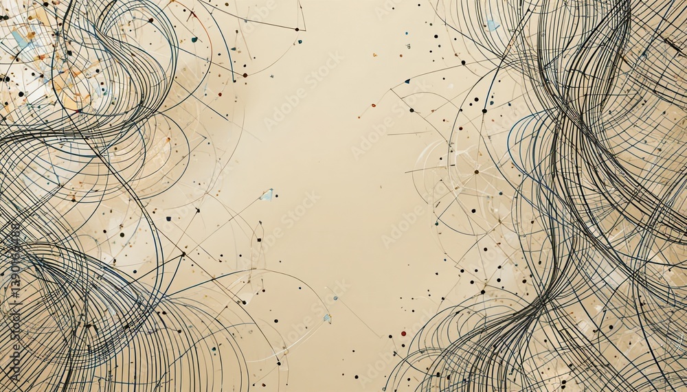Poster dynamic abstract art composition featuring curved lines and colorful dots studio setting digital art