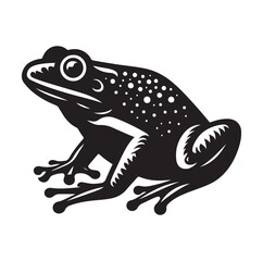 Frog silhouette jumping, climbing a plan, line art vector.
