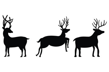 Three Standing Deer Silhouette Vector Illustration