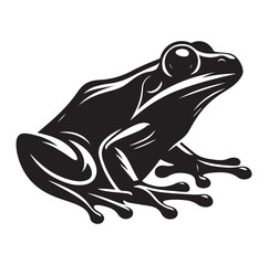 Frog silhouette jumping, climbing a plan, line art vector.