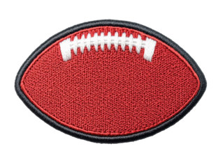 Red embroidered football patch for sports enthusiasts and collectors on a transparent background, cut out