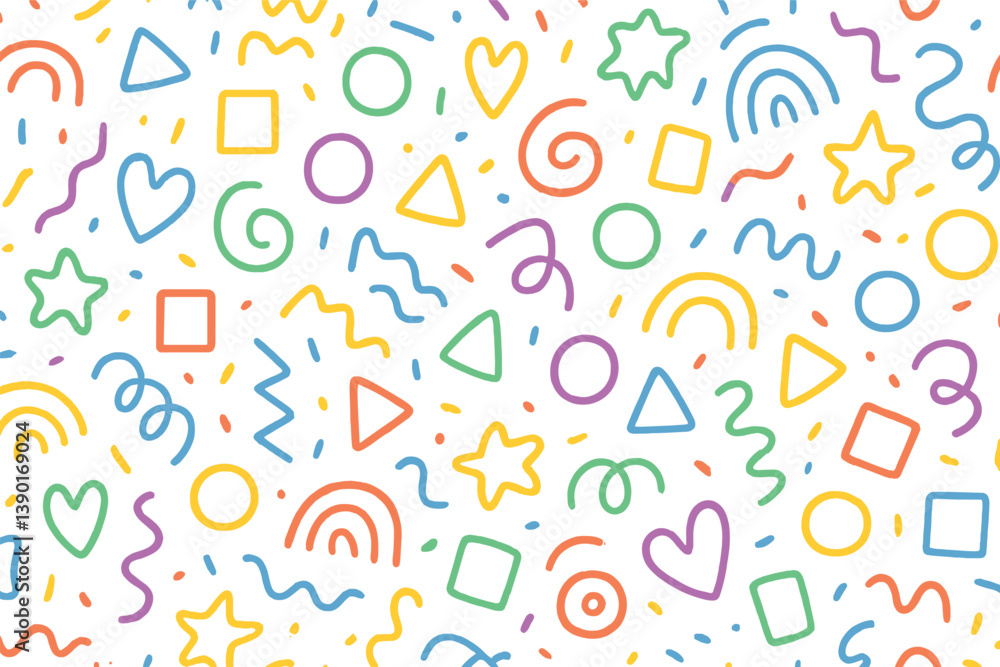 Poster colorful geometric shapes and doodles pattern for background and design