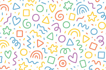 Colorful geometric shapes and doodles pattern for background and design