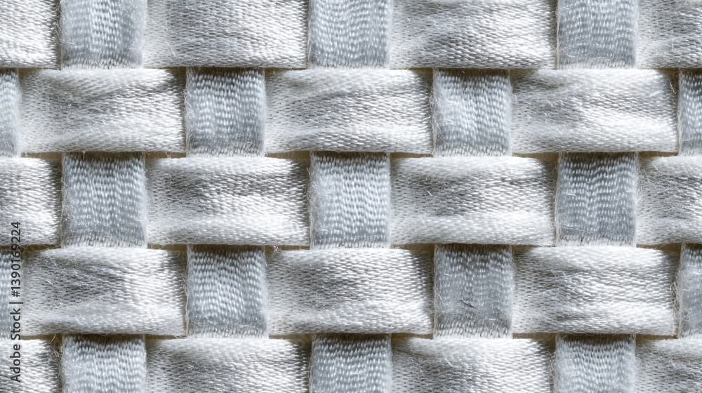 Poster close up of woven white fabric creating a textured pattern with an interlaced design element visible