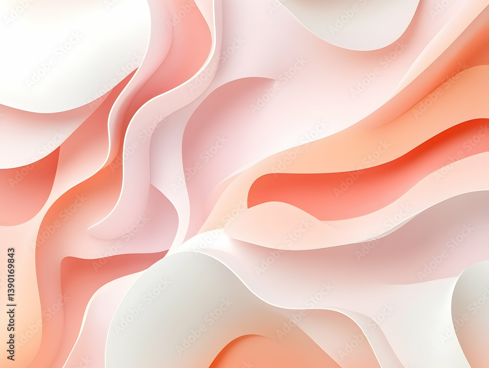 Poster abstract organic shapes in soft pink and white color palette with fluid movement and gradients