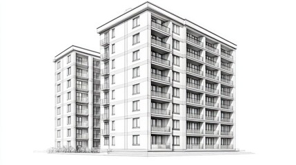 Fototapeta premium Architectural sketch of two apartment buildings
