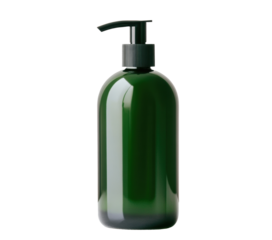 Green pump bottle for personal care and beauty products on a transparent background, cut out