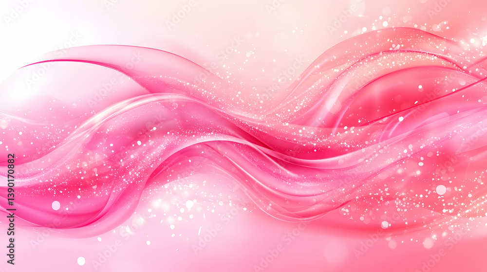 Poster soft pink abstract waves with glowing particles and smooth flowing lines