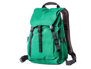 Stylish green backpack for outdoor adventures and daily use on a transparent background, cut out