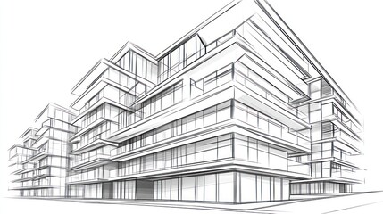 Fototapeta premium Architectural Sketch of Modern Building