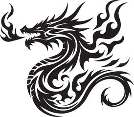 Tribal Dragon Tattoo Vector Illustration – Black Stylized Mythical Beast Design

