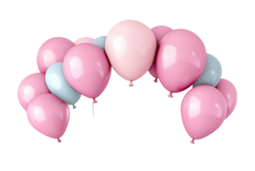 Pink and blue balloon arch for festive celebrations and events on a transparent background, cut out