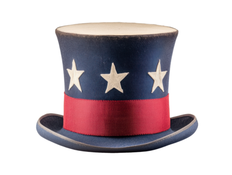 Patriotic top hat for summer celebration and holiday events on a transparent background, cut out - Powered by Adobe