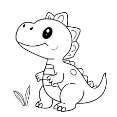 Fototapeta premium Dino in simple style: A cute cartoon dinosaur stands gracefully and the lines are simple and clear, the shape is simple and it suitable for coloring or creation.
