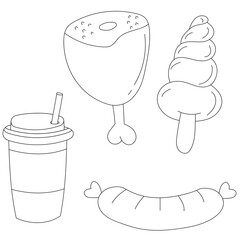 Hand-drawn Fast Food Illustrations: Outlined Food Clipart Doodles