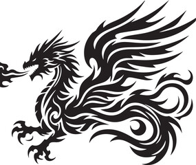 Fototapeta premium Tribal Dragon Tattoo Vector Illustration – Black Stylized Mythical Beast Design