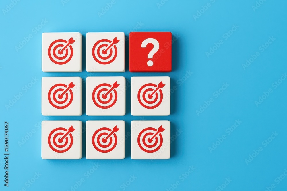Poster creative concept of targeting strategy with question mark and squares