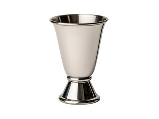 Stylish stainless steel jigger for precise drink measuring on a transparent background, cut out