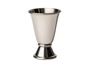 Stylish stainless steel jigger for precise drink measuring on a transparent background, cut out