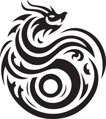 Tribal Dragon Tattoo Vector Illustration – Black Stylized Mythical Beast Design

