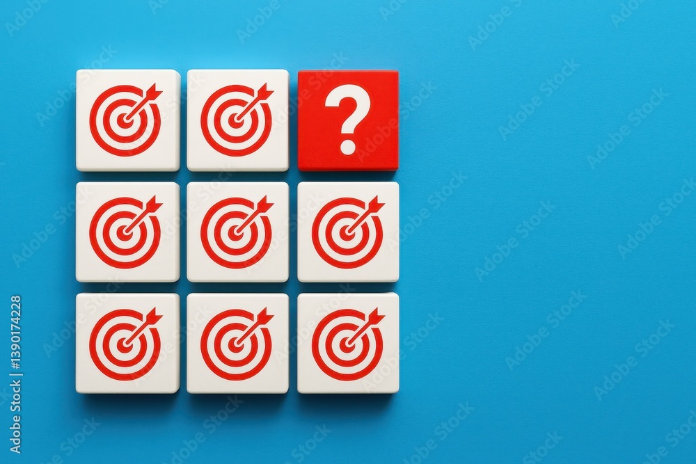 Poster target icons in grid layout with question mark on blue background